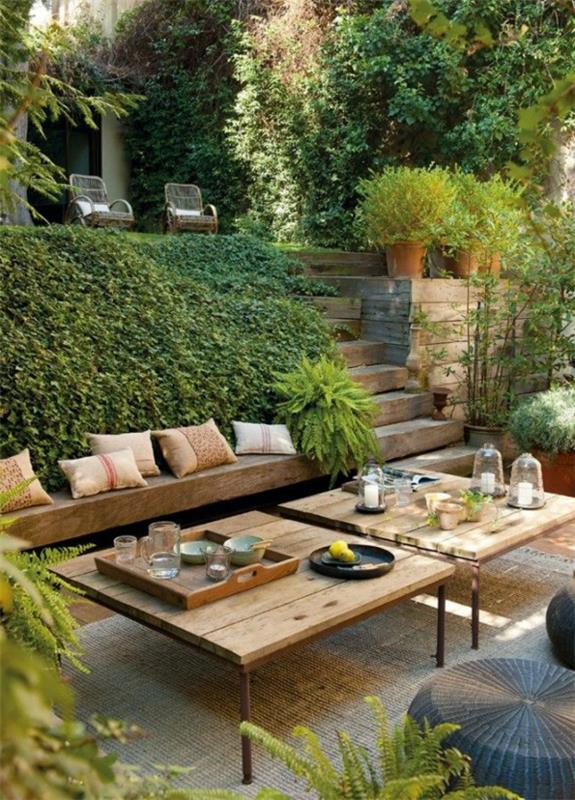 etupihan suunnittelu puutarhapöytä puinen penkki portaat
