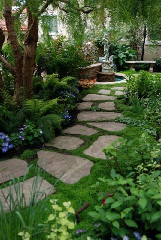 suunnittelu etupiha puutarha polku kivi laatat kasvi