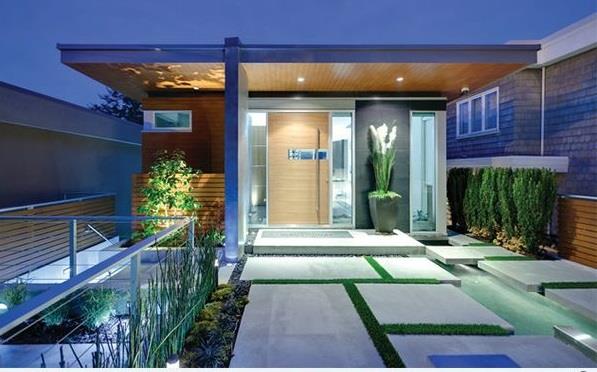 etupihan suunnittelu moderni ulkopuoli patio betonilattia nurmikko