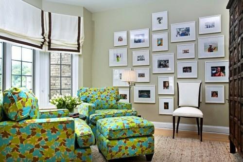 seinän koristelu kuvilla sohva nojatuoli sohva vihreä kukka