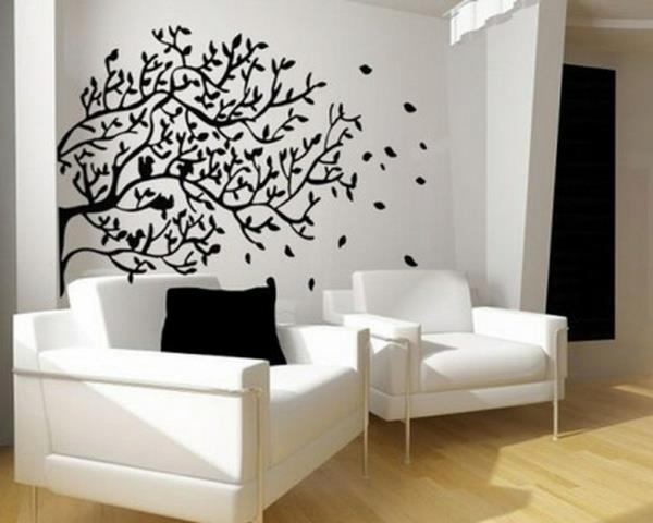 maali seinämaali idea olohuone kuvio mustavalkoinen