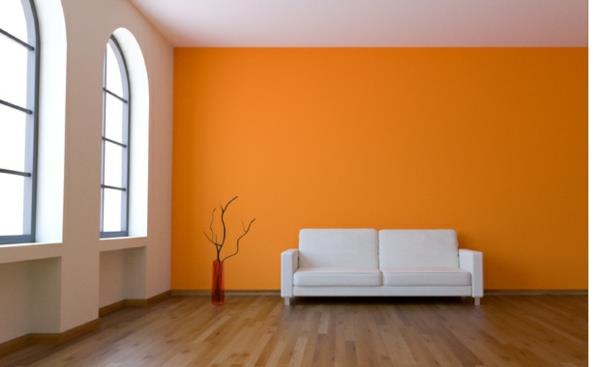maali seinämaali idea olohuone oranssi keltainen valkoinen