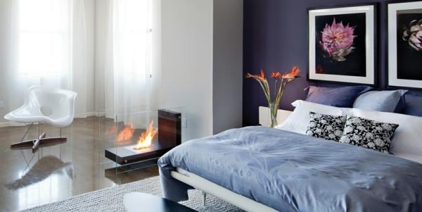 seinäideoita makuuhuone violetti takkakasveja