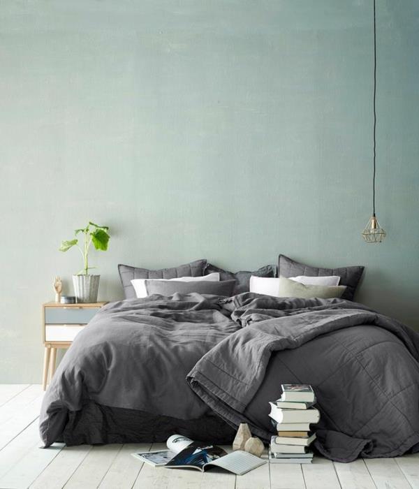 seinäideat makuuhuoneen seinän suunnittelu vaaleanvihreä raikas lempeä