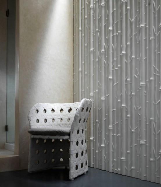 seinäpäällyste 3D bambu vaikutus valkoinen tuoli jalo luonnollinen