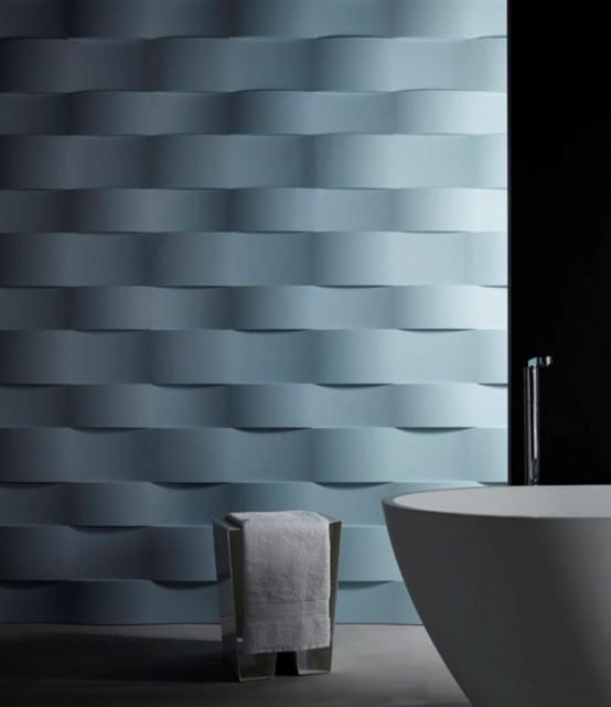seinäpeite 3D -vaikutus valkoinen jalo kylpyhuone geometrinen aaltorakenne