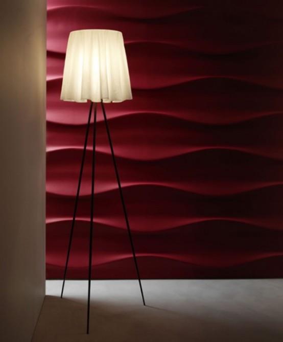 seinäpäällyste 3D -aallot vaikutus deco -lattiavalaisin punainen
