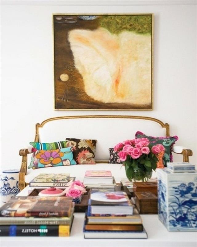 seinätaide olohuone seinäkoriste värillinen kangas kuvio kukat