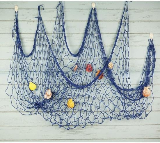 seinäkoristeidea kalastusverkolla sininen