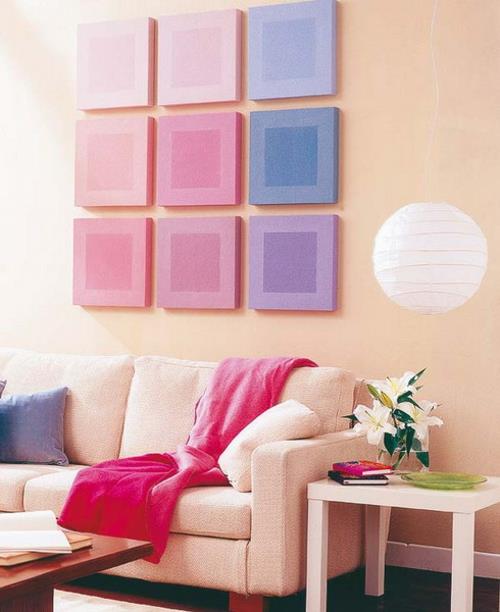 seinäkoriste neliöillä herkkä värit olohuone