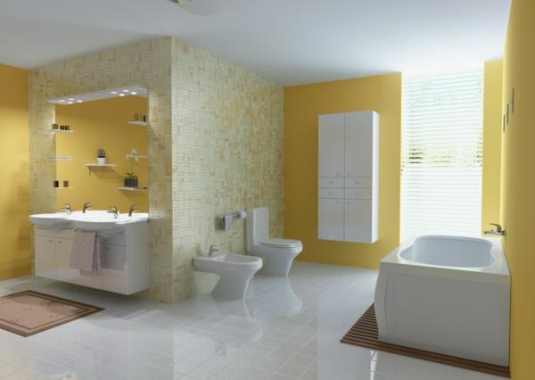 seinän väri kylpyhuoneen vaaleat pastellisävyt keltaiset seinälaatat