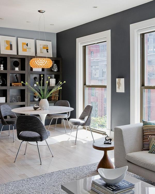 seinän väri harmaa tumma retro huonekalut