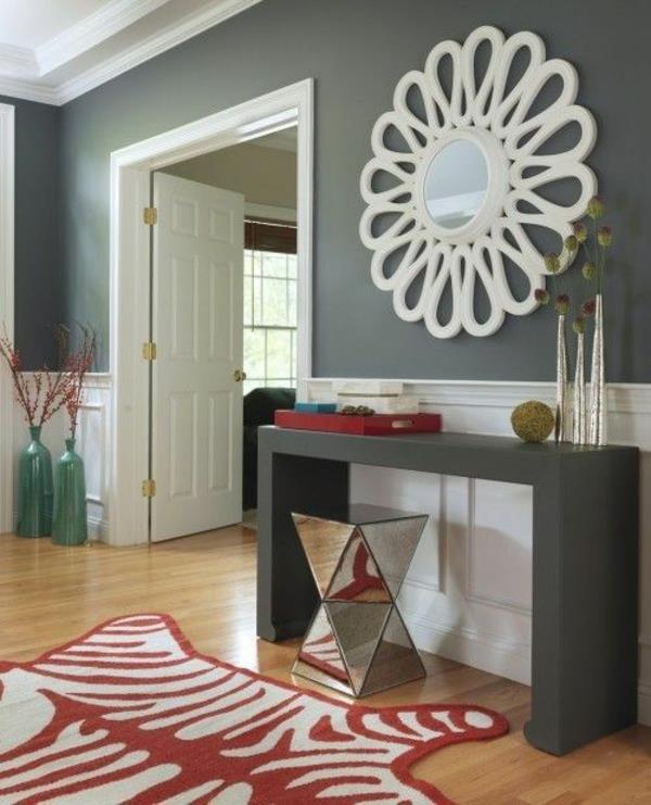seinän väri harmaa sävyt olohuoneen suunnittelu deco ideoita punainen matto