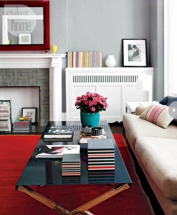 seinän väri harmaa sävyt olohuoneen suunnittelu punainen matto takka
