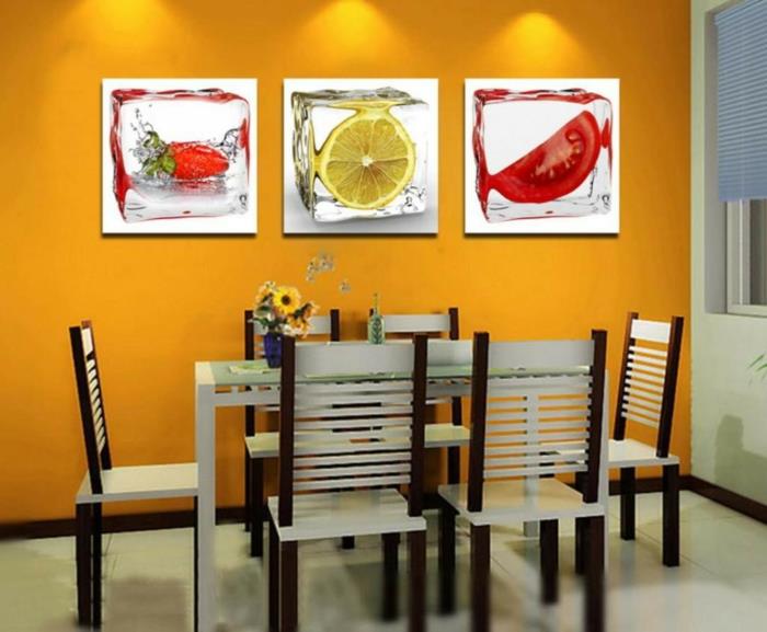 seinän väri -ideoita ruokailutila suunnittelu värillinen tuore oranssi seinä
