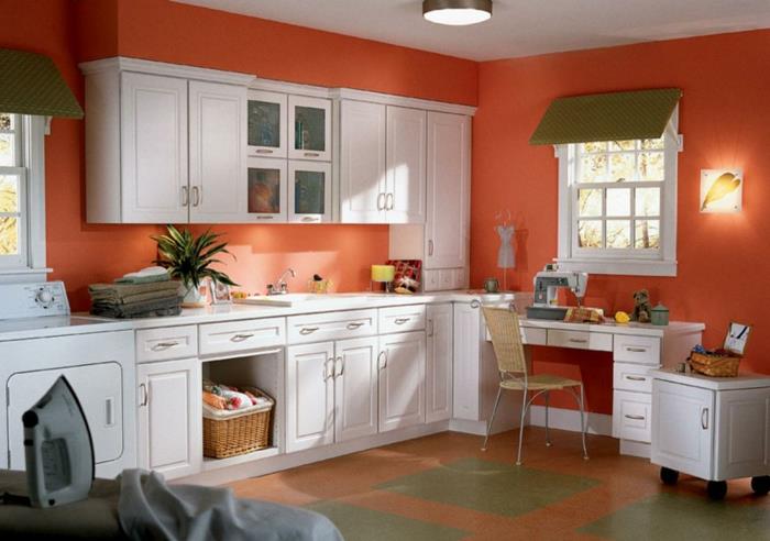seinän väriideat keittiö oranssi seinät valkoiset keittiökaapit