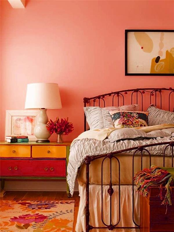 seinän väri -ideoita oranssin sävyjä lämpimiä sävyjä, jotka sisustavat makuuhuoneita