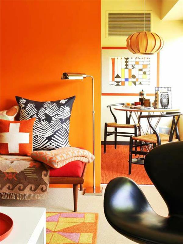 seinän väri -ideat olohuone -ideat olohuone oranssi seinät värilliset elementit