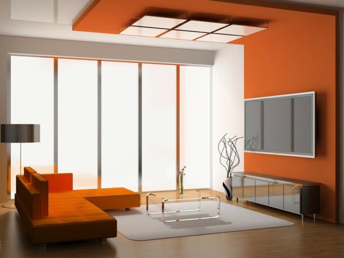 seinän väriideat olohuone oranssi seinät oranssi sohva