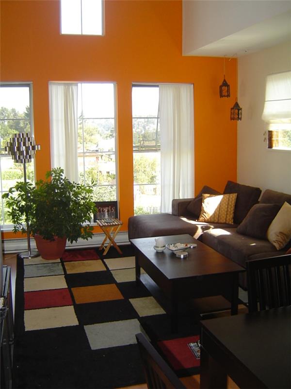 seinämaaliideat olohuoneen suunnittelu oranssi seinät kasvi