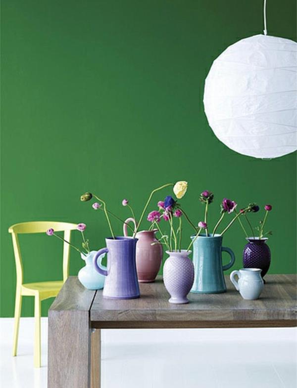 seinän väri vihreä väri ideoita seinän suunnittelu koriste -esineet maljakot