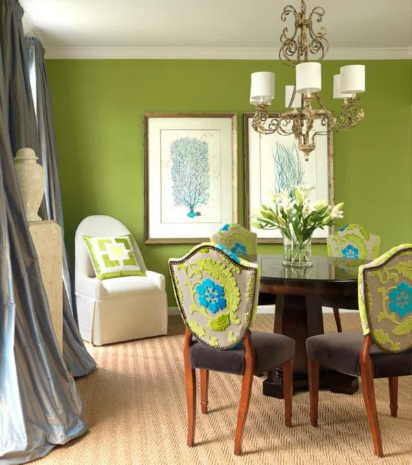 seinän väri väri ideoita seinän suunnittelu vihreä kattokruunu ruokapöytä