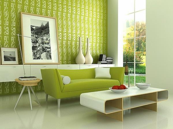 seinän väri vihreä väri ideoita seinän suunnittelu kuvio olohuone