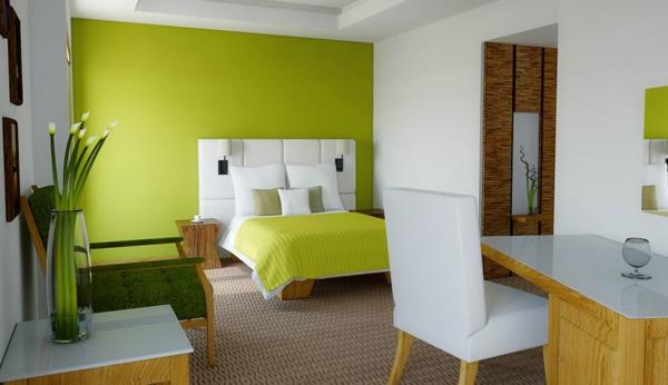 seinän väri vihreä väri ideoita seinän suunnittelu työpöytä makuuhuone