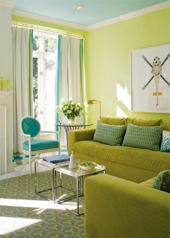 seinän väri vihreä väri ideoita seinän suunnittelu olohuone