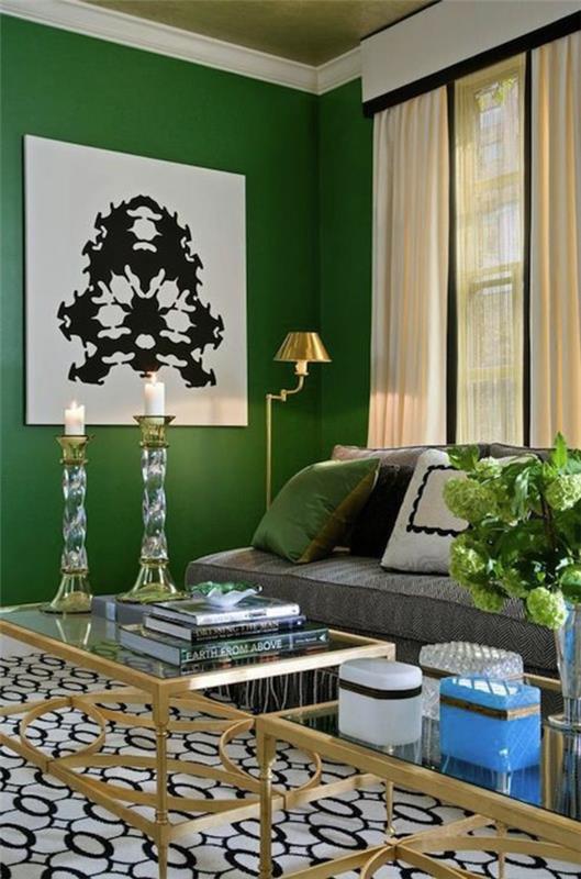seinän väri vihreä väri ideoita seinän suunnittelu olohuone