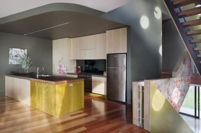 seinän väri keittiö harmaa seinän suunnittelu keittiö saaren peilipinnat