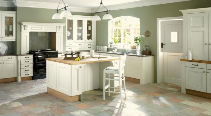 maalaa seinät ideoita keittiö vihreä keittiön seinät lattialaatat keittiö