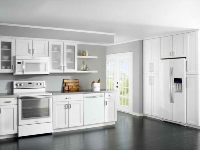 seinän väri keittiö vaaleanharmaa valkoinen keittiökalusteet keittiön suunnittelu