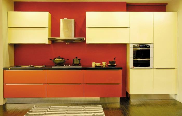 maalaa seinät ideoita keittiö punainen seinän suunnittelu oranssi keittiökaapit keittiön suunnitteluideoita