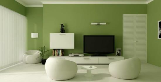 seinän väri moderni olohuone vihreä suunnittelija nojatuoli elävä seinä
