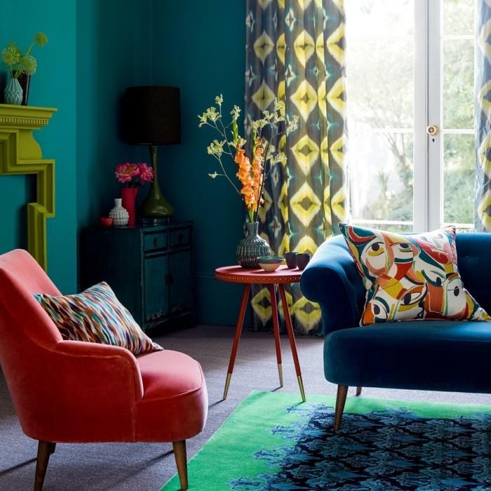 seinämaali bensiini olohuoneen värimaailma värilliset huonekalut
