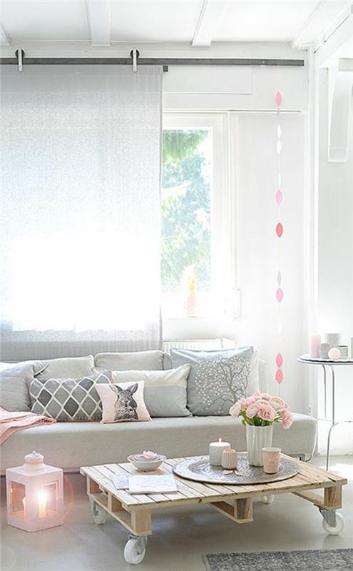 seinän väri vaaleanpunainen kodin lisävarusteet eurolava sohvapöytä diy idea