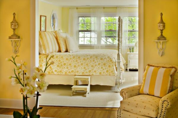 seinämaali makuuhuone keltainen väri maali seinät vuodevaatteet kuvio