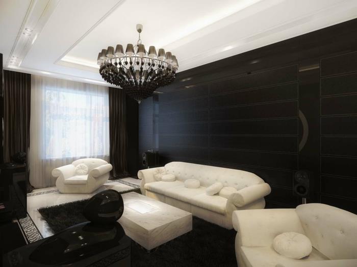seinän väri musta musta seinän suunnittelu valkoinen huonekalut musta matto