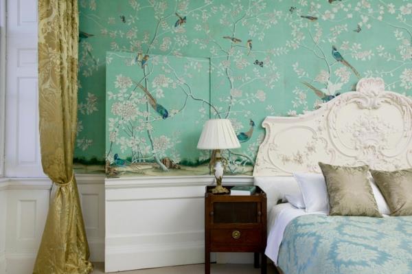 seinän väri turkoosi aasialainen tyyli makuuhuone