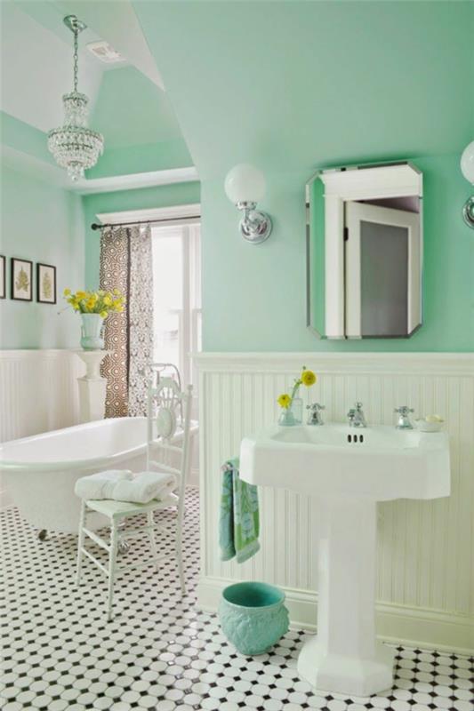 seinän väri turkoosi kylpyhuone valkoinen kylpyamme
