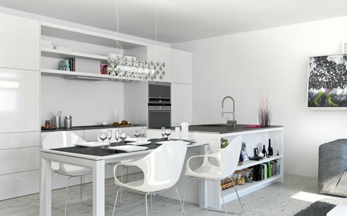 seinän väri valkoinen keittiö harmaa aksentti avoin suunnitelma