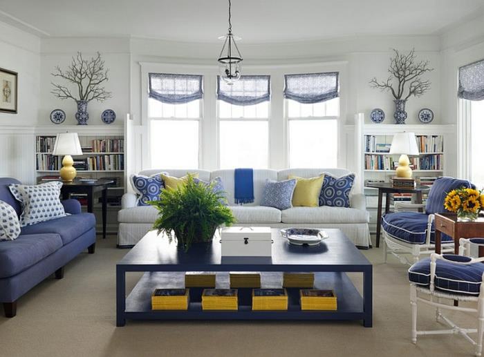 seinän väri valkoinen olohuone sininen huonekalukasvit