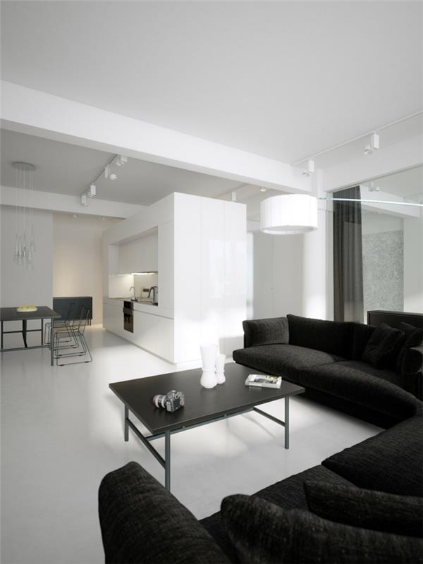 seinän väri valkoinen olohuone ideoita musta sohva