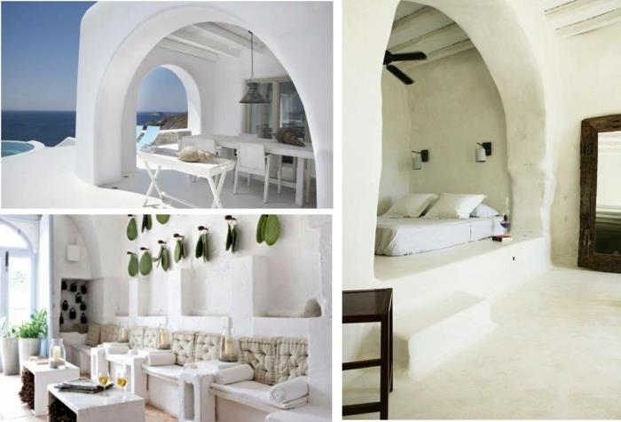seinän väri valkoinen seinän suunnittelu seinäkoriste makuuhuone makuuhuone välimerellinen sisustustyyli