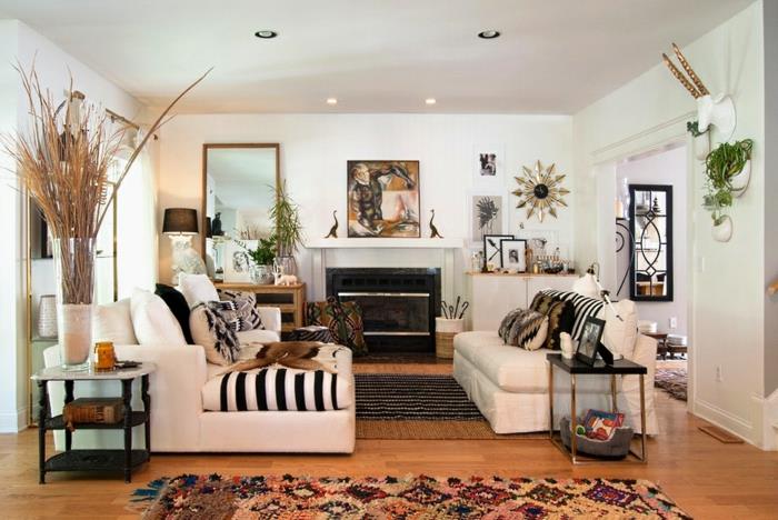 seinän väri valkoinen seinän suunnittelu olohuone matot sohvat takka