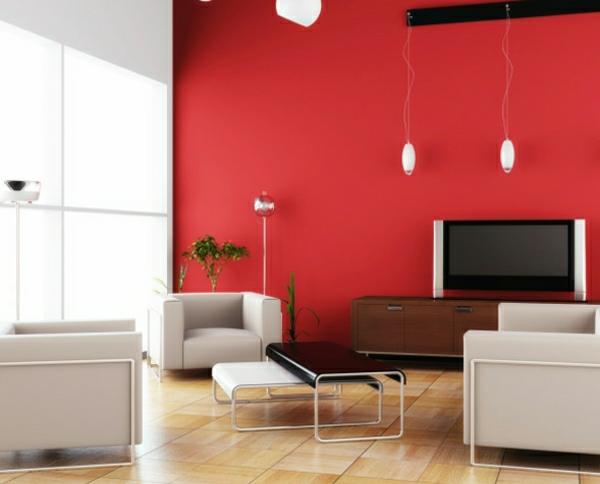 seinämaalit kuvia ideoita olohuone punainen maali energinen aksentti seinä