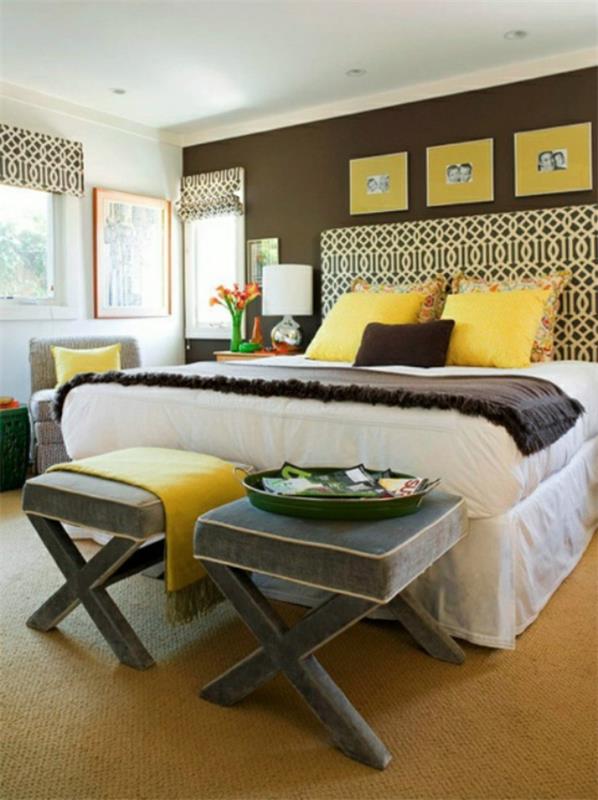 seinän värit ruskeat sävyt makuuhuoneen keltainen