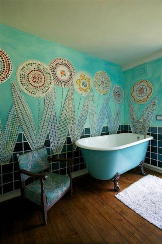 seinän värit ideoita syaani mosaiikki kylpyamme