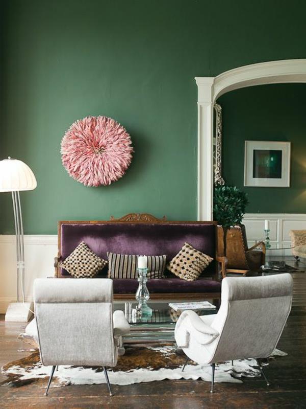 seinän värit ideoita olohuone vihreä kaunis seinäkoriste